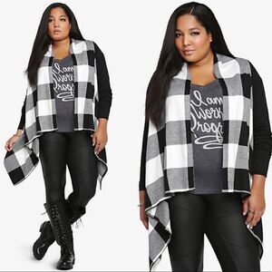 ‎TORRID Open Front Drape Cardigan Sweater Size 0X Buffalo Check